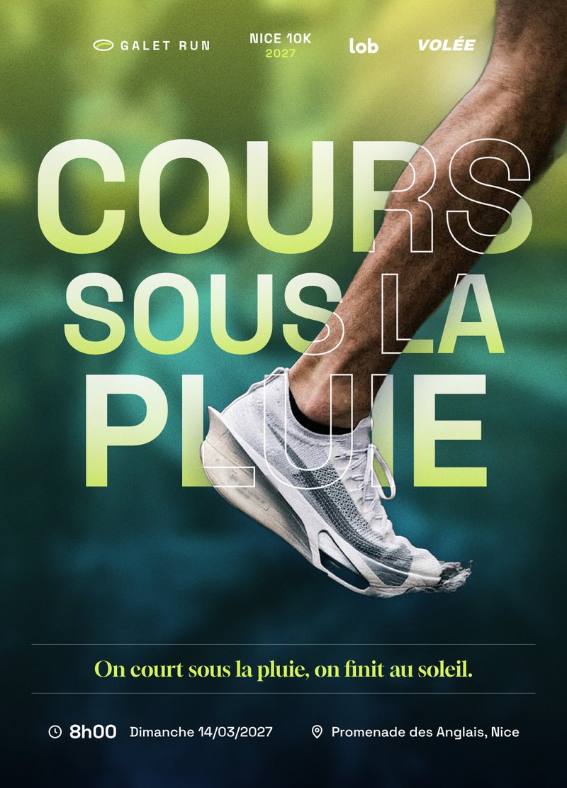 Affiche Galet Run Nice 10K, Cours sous la pluie