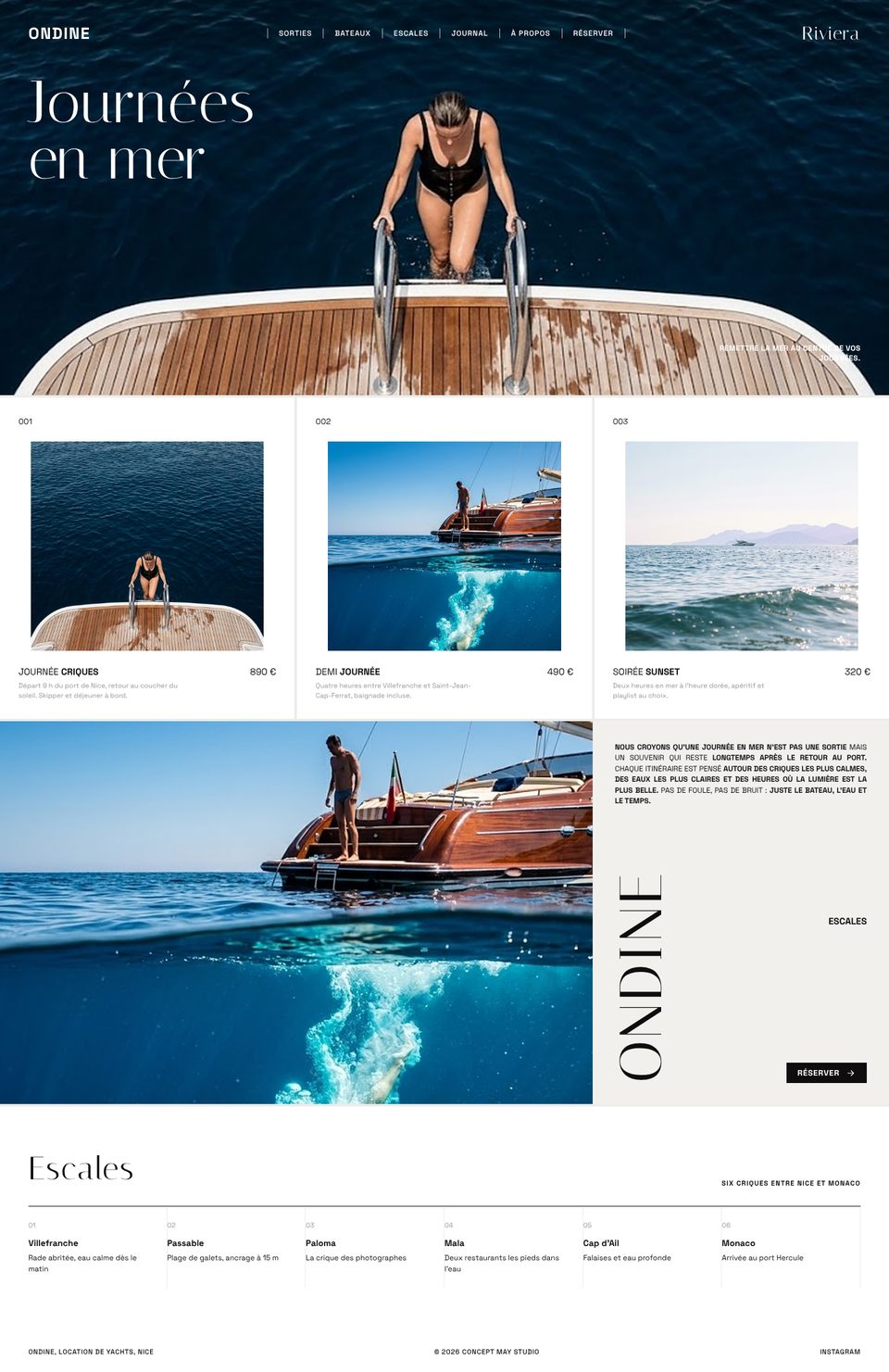 Page d'accueil du site Ondine, version ordinateur